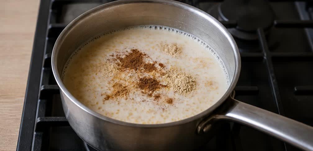 Westafrikanischer Hirse-Brei mit Erdnussmus und Banane – Zubereitung Schritt für Schritt – Hirse und Gewürze kochen