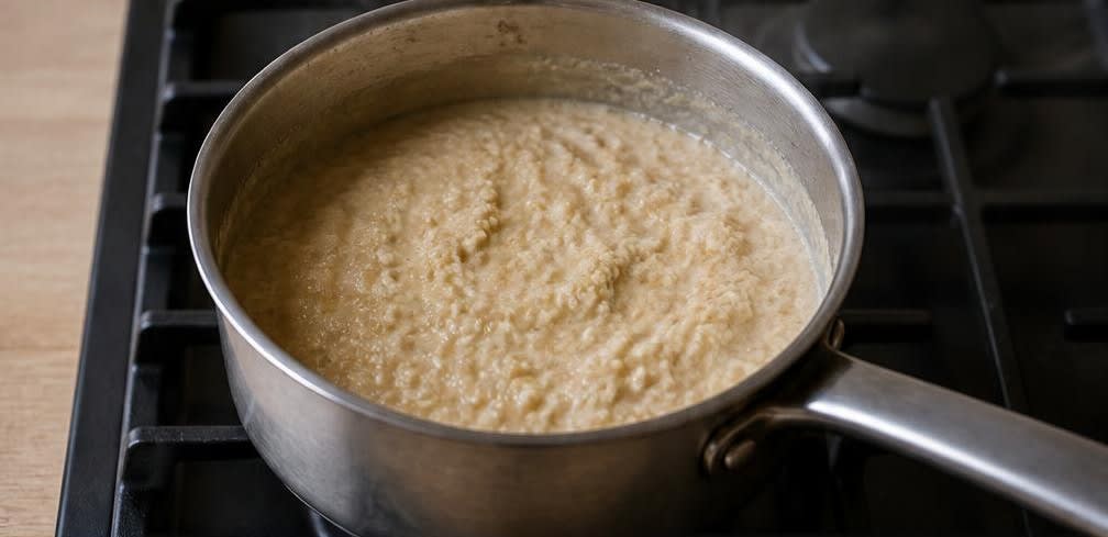 Westafrikanischer Hirse-Brei mit Erdnussmus und Banane – Zubereitung Schritt für Schritt – Hirse köcheln lassen