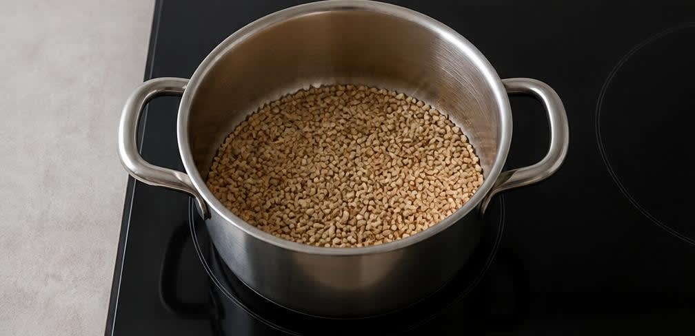 Cremige osteuropäische Buchweizen-Grütze mit warmer Milch und Honig – Zubereitung Schritt für Schritt – Buchweizen anrösten