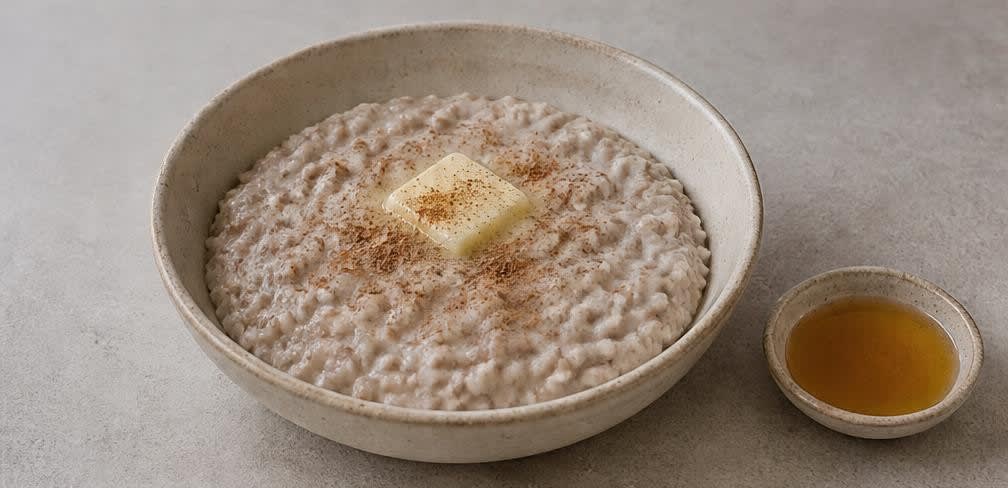 Cremige osteuropäische Buchweizen-Grütze mit warmer Milch und Honig – Zubereitung Schritt für Schritt – Anrichten