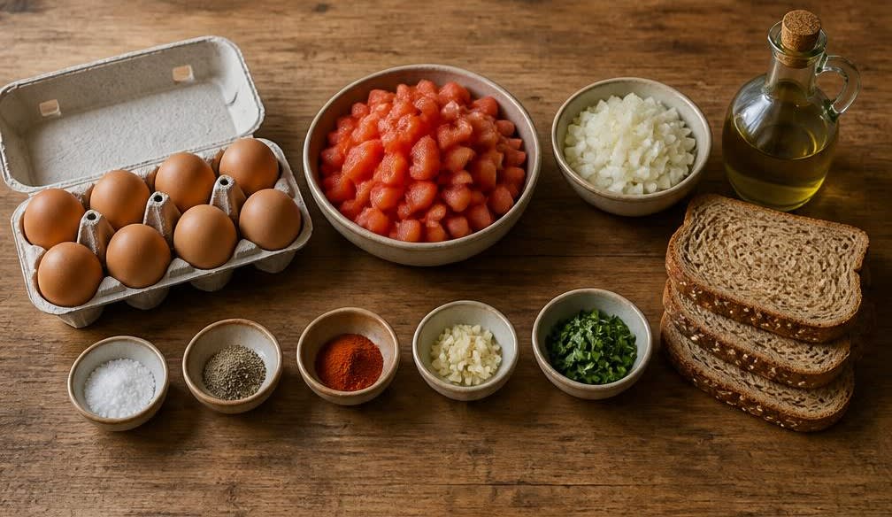 Portugiesisches Tomaten-Rührei auf Knusperbrot – Zutaten