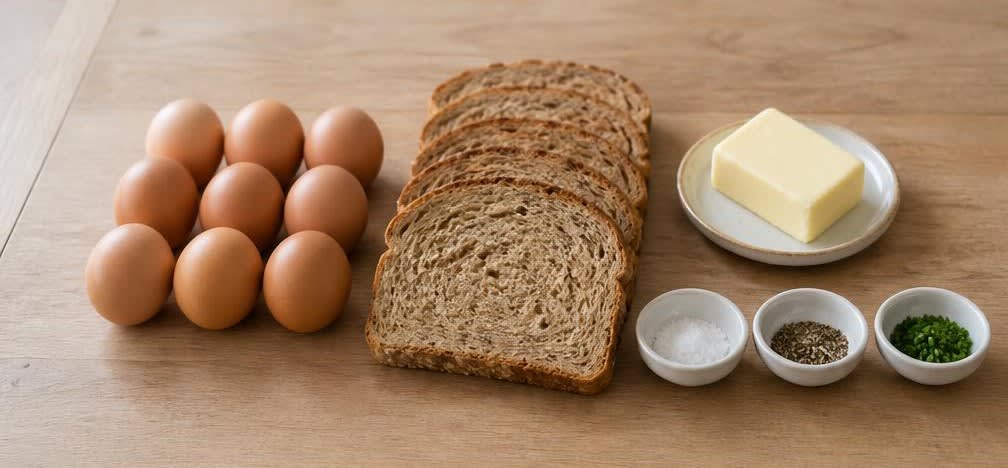 Weichgekochtes Ei mit Vollkorn-Toast-Mouillettes – Zutaten bereitstellen