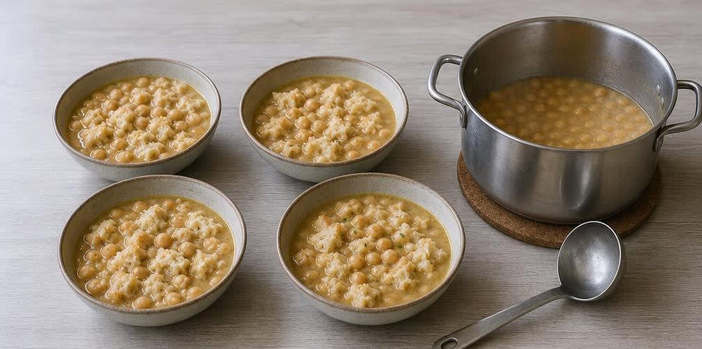 Tunesische Lablabi (Kichererbsen-Frühstückssuppe) – Zubereitung Schritt für Schritt – Suppe aufgießen