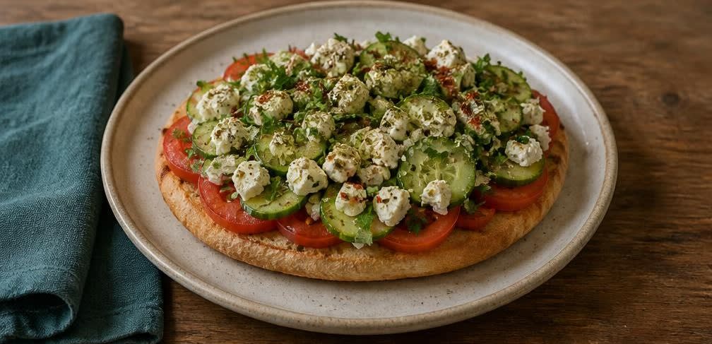 Türkisches Fladenbrot mit mariniertem Feta und knackiger Gurke – Zubereitung Schritt für Schritt – Anrichten und Servieren