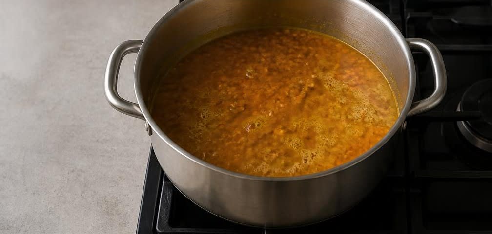 Cremiges Linsen-Spinat-Dal mit Basmatireis – Zubereitung Schritt für Schritt – Linsen köcheln