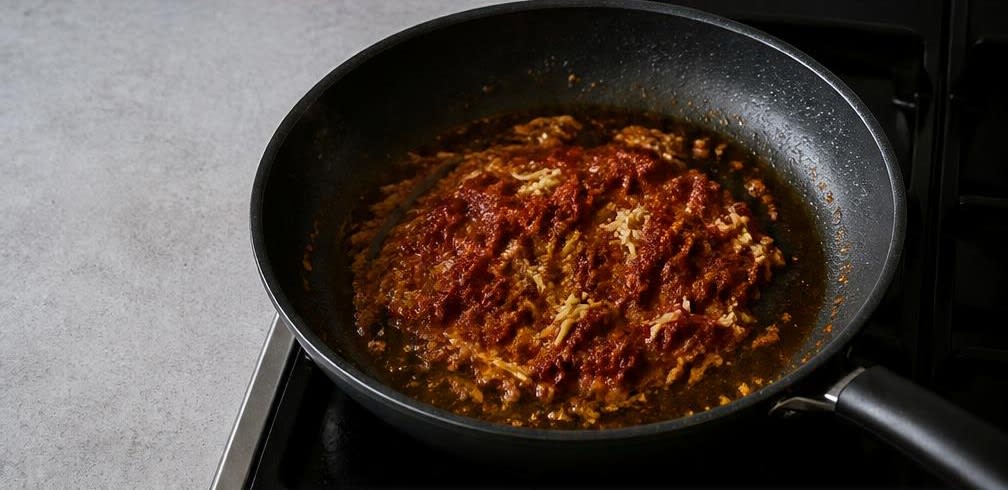 Cremiges Thai-Tofu-Curry mit Brokkoli – Zubereitung Schritt für Schritt – Currypaste anschwitzen