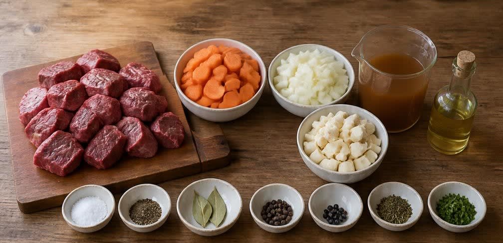Geschmorte Rinderschulter mit Karotten und Zwiebeln – Zutaten