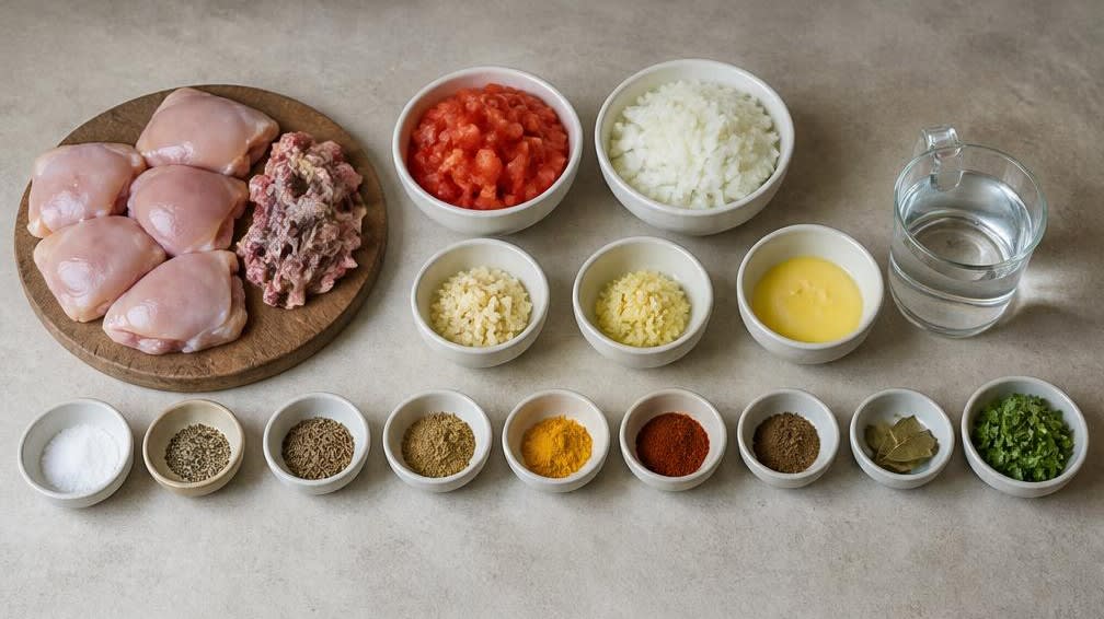 Pakistanisches Hähnchen-Salan mit geschmorten Tomaten – Zutaten bereitstellen