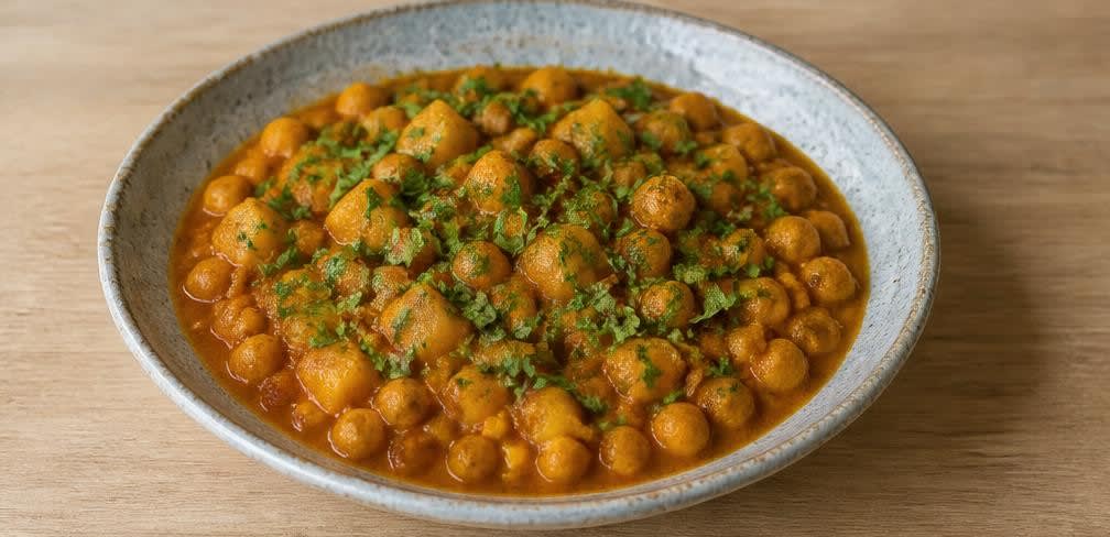 Pakistanisches Kichererbsen-Aloo-Curry – Zubereitung Schritt für Schritt – Anrichten