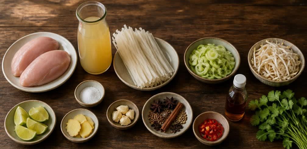 Vietnamesische Hähnchenbrust-Suppe mit Reisnudeln – Zutaten