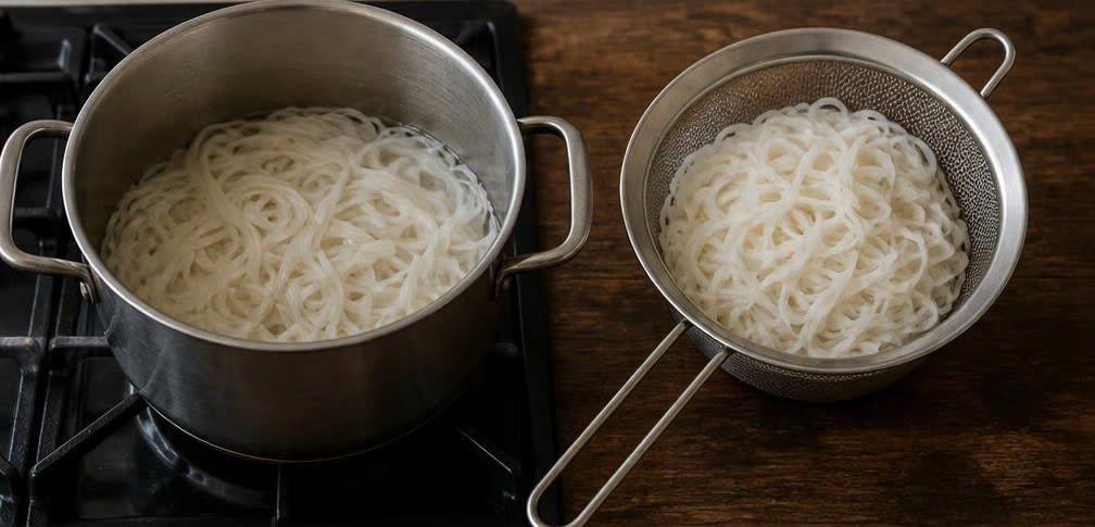 Vietnamesische Hähnchenbrust-Suppe mit Reisnudeln – Zubereitung Schritt für Schritt – Reisnudeln kochen