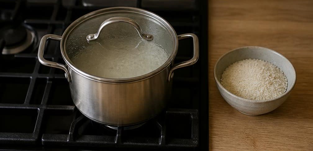 Indonesischer gedämpfter Kabeljau in würziger Kokossoße – Zubereitung Schritt für Schritt – Reis kochen