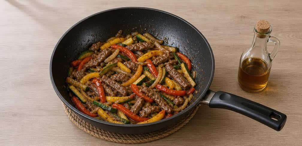 Chinesische Rinderstreifen mit Zucchini und Paprika – Zubereitung Schritt für Schritt – Gericht fertigstellen