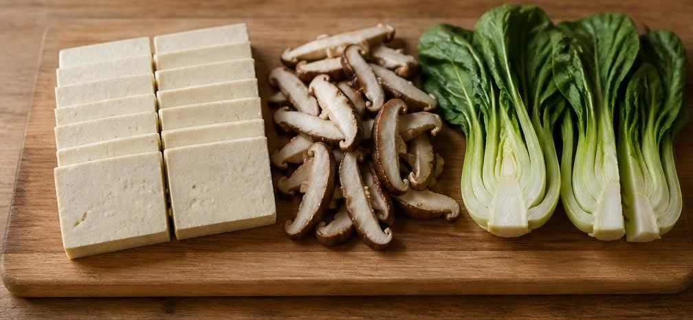 Gedämpfter Tofu mit Shiitake und Pak Choi – Zubereitung Schritt für Schritt – Gemüse vorbereiten