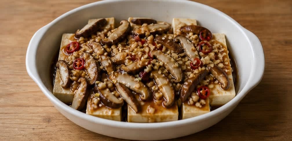 Gedämpfter Tofu mit Shiitake und Pak Choi – Zubereitung Schritt für Schritt – Tofu und Shiitake marinieren
