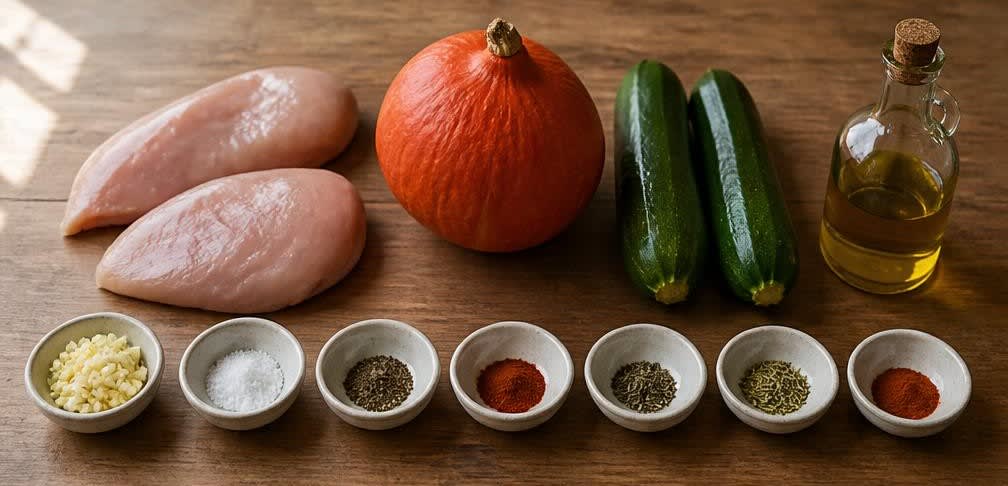 Ofen-Hähnchenbrust mit geröstetem Kürbis – Zutaten bereitstellen