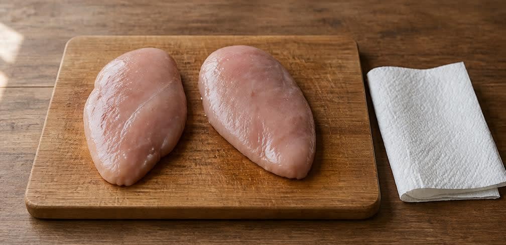 Ofen-Hähnchenbrust mit geröstetem Kürbis – Zubereitung Schritt für Schritt – Hähnchen trockentupfen