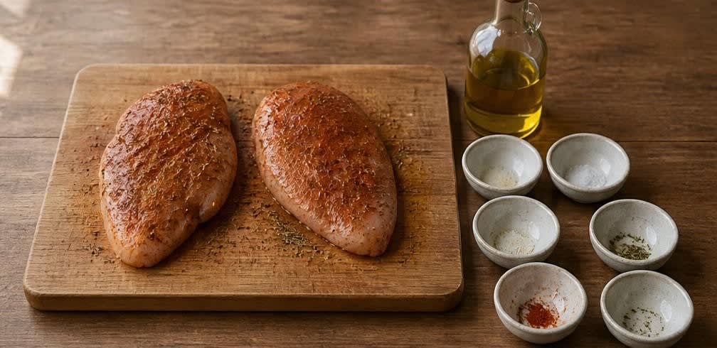Ofen-Hähnchenbrust mit geröstetem Kürbis – Zubereitung Schritt für Schritt – Hähnchen würzen