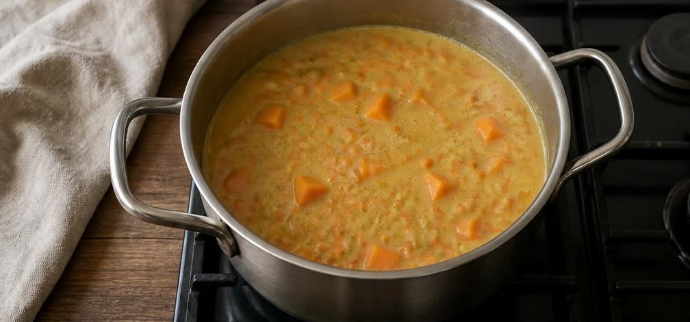 Cremiges Süßkartoffel-Linsen-Curry mit Spinat – Zubereitung Schritt für Schritt – Curry ansetzen