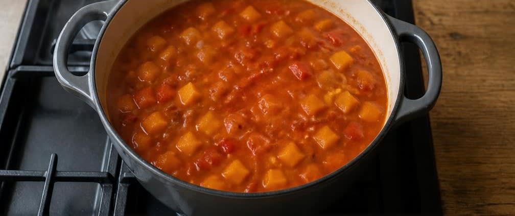 Cremiges Kürbis-Chili mit Kidneybohnen – Zubereitung Schritt für Schritt – Chili köcheln