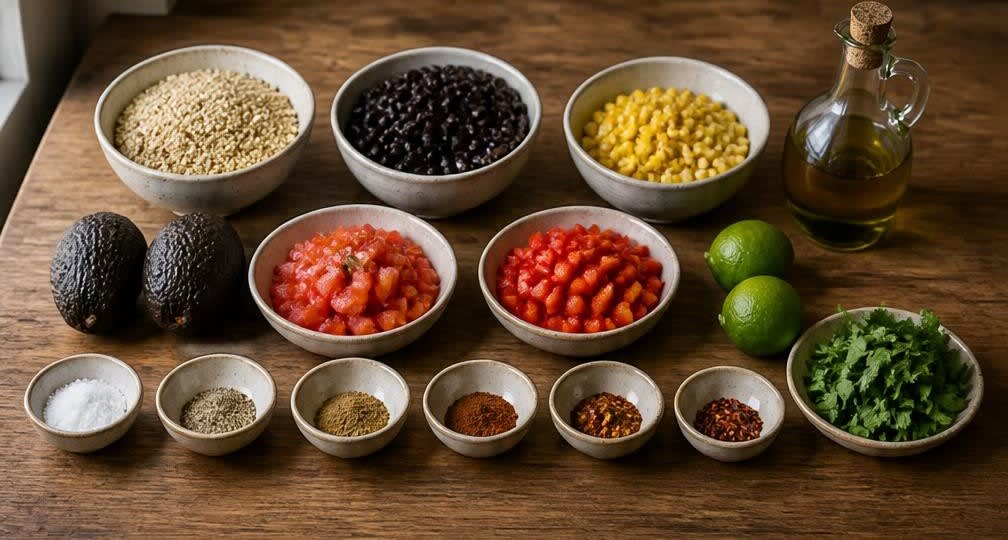 Lateinamerikanische Quinoa-Bowl mit schwarzen Bohnen und Avocado – Zutaten