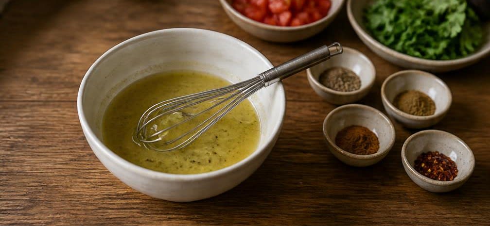 Lateinamerikanische Quinoa-Bowl mit schwarzen Bohnen und Avocado – Zubereitung Schritt für Schritt – Dressing herstellen
