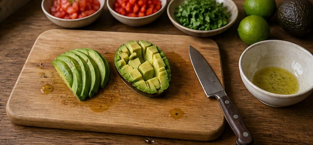 Lateinamerikanische Quinoa-Bowl mit schwarzen Bohnen und Avocado – Zubereitung Schritt für Schritt – Avocado vorbereiten