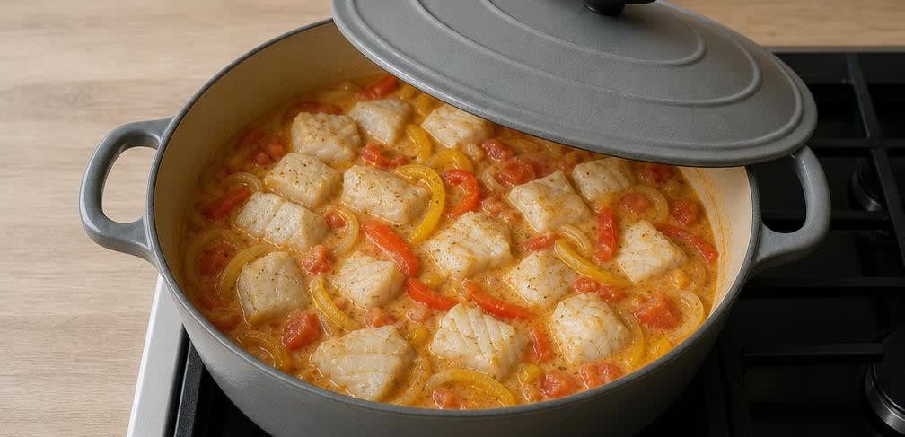 Brasilianische Moqueca mit Kabeljau und Kokosmilch – Zubereitung Schritt für Schritt – Fisch garen