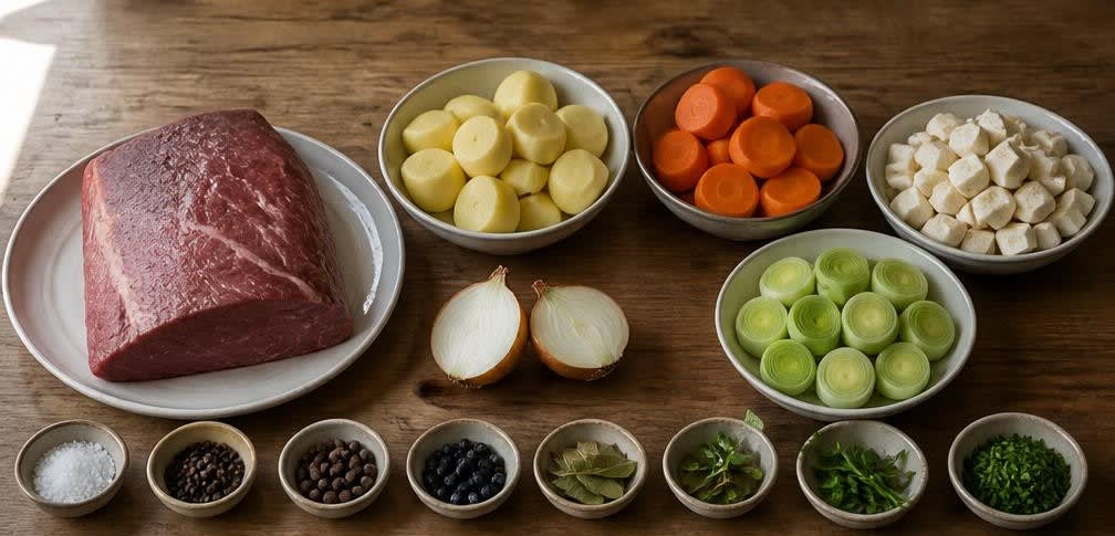 Klassischer Tafelspitz mit Wurzelgemüse – Zutaten bereitstellen