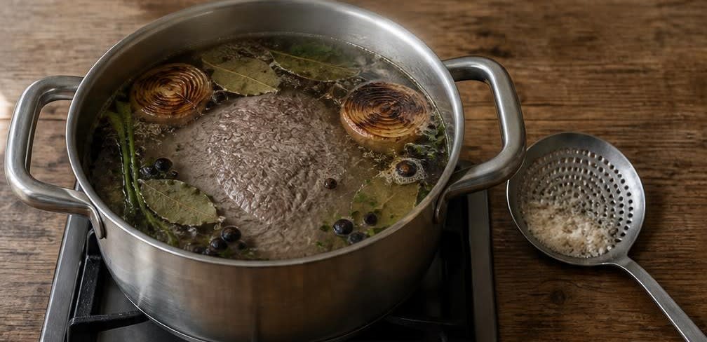 Klassischer Tafelspitz mit Wurzelgemüse – Zubereitung Schritt für Schritt – Fleisch und Brühe ansetzen