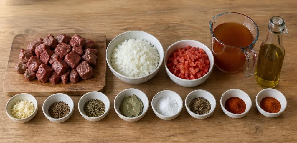 Geschmortes Rindergulasch mit Zwiebeln – Zutaten