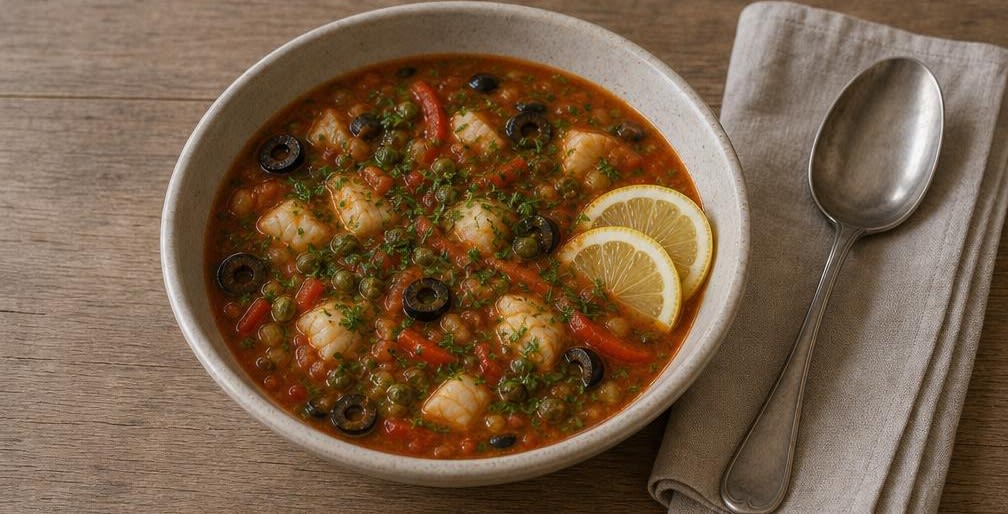 Fisch-Soljanka mit Kabeljau und Kapern – Zubereitung Schritt für Schritt – Anrichten