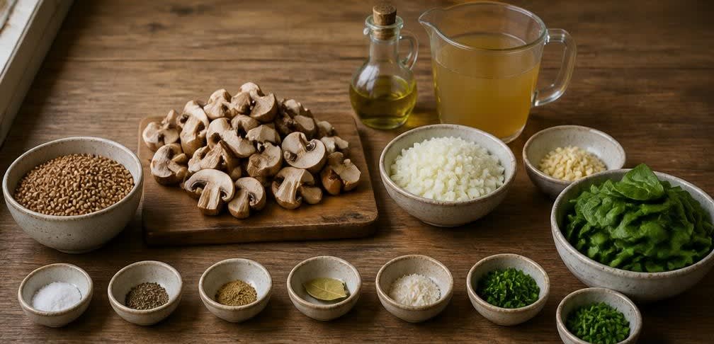 Osteuropäische Buchweizen-Pfanne mit Champignons und Spinat – Zutaten