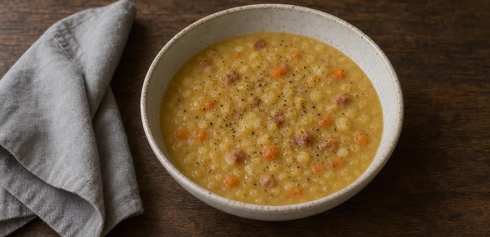 Skandinavische Gelberbsensuppe mit Speck – Zubereitung Schritt für Schritt – Anrichten