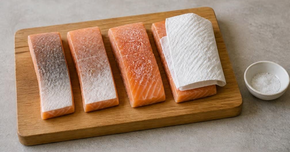 Krosses Lachsfilet auf rubinrotem Rote-Bete-Gemüse – Zubereitung Schritt für Schritt – Lachs vorbereiten