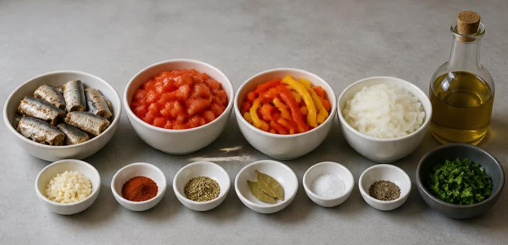 Portugiesische Sardinen-Pfanne mit Tomaten und Paprika – Zutaten