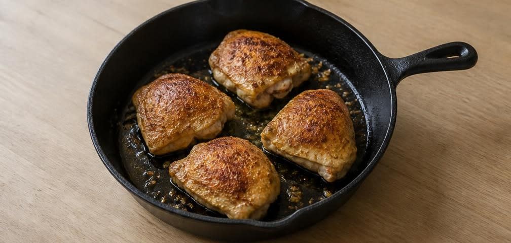 Portugiesisches Knoblauch-Hähnchen mit Zitronen-Olivenöl-Soße – Zubereitung Schritt für Schritt – Hähnchen anbraten