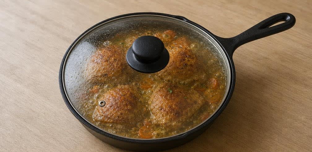 Portugiesisches Knoblauch-Hähnchen mit Zitronen-Olivenöl-Soße – Zubereitung Schritt für Schritt – Hähnchen köcheln