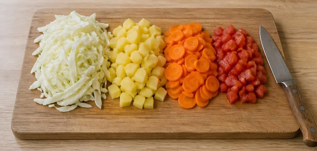 Portugiesischer Weißkohl-Bohnen-Eintopf mit Speck – Zubereitung Schritt für Schritt – Gemüse vorbereiten