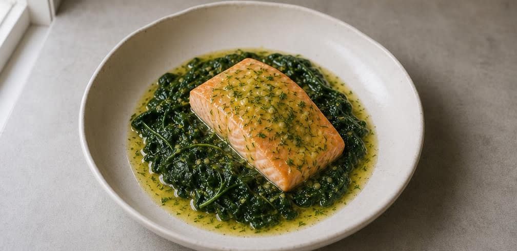 Gedämpfter Lachs auf feinem Blattspinat mit Zitronenbutter – Zubereitung Schritt für Schritt – Anrichten