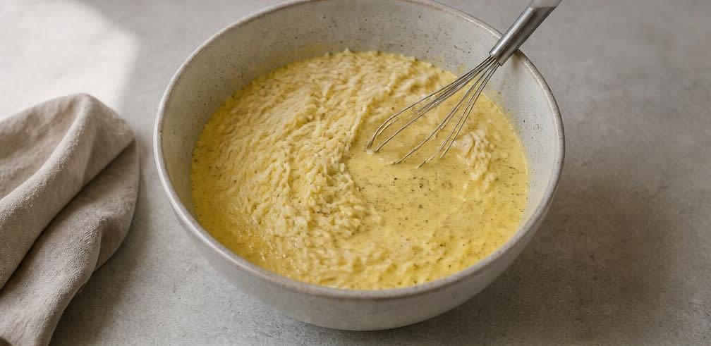 Persisches Tahchin mit Hähnchenbrust – Zubereitung Schritt für Schritt – Joghurt-Reis-Mischung herstellen