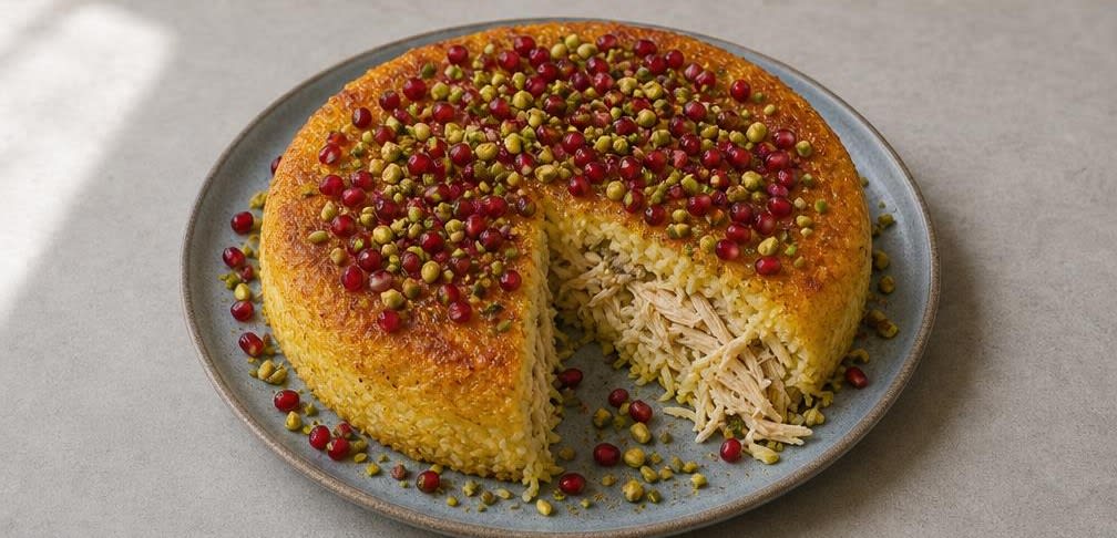 Persisches Tahchin mit Hähnchenbrust – Zubereitung Schritt für Schritt – Anrichten