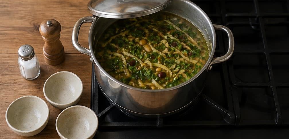 Ash-e Reshteh, Persische Kräuter- und Hülsenfrüchtesuppe – Zubereitung Schritt für Schritt – Kräuter, Spinat & Nudeln