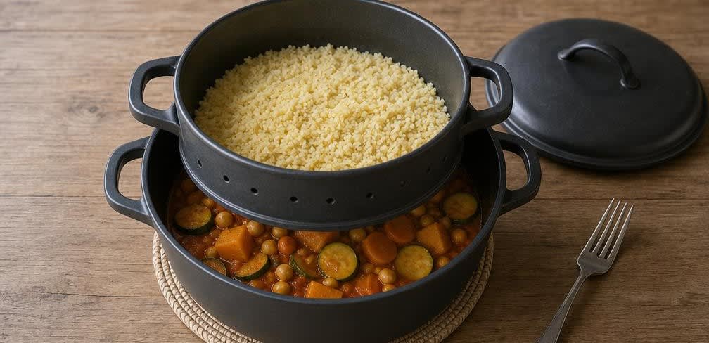 Marokkanischer Couscous mit Kürbis und Kichererbsen – Zubereitung Schritt für Schritt – Zucchini, Kichererbsen und Harissa einrühren