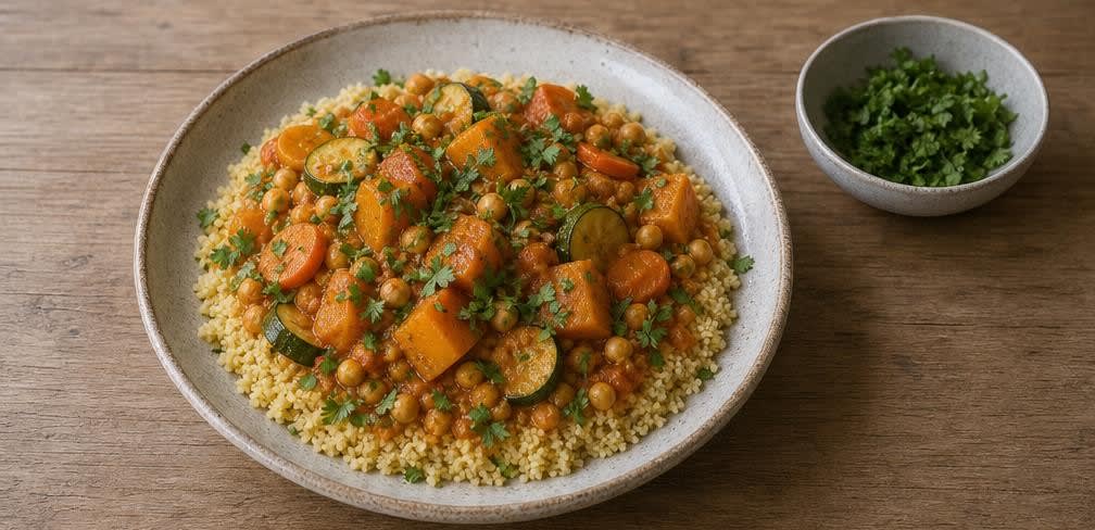Marokkanischer Couscous mit Kürbis und Kichererbsen – Zubereitung Schritt für Schritt – Anrichten