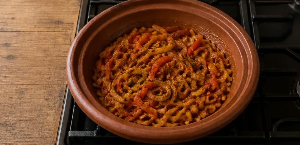 Marokkanische Fisch-Tajine mit Tomaten und Paprika – Zubereitung Schritt für Schritt – Gewürze mitrösten