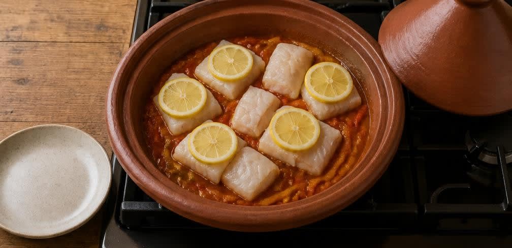 Marokkanische Fisch-Tajine mit Tomaten und Paprika – Zubereitung Schritt für Schritt – Fisch und Zitrone einlegen