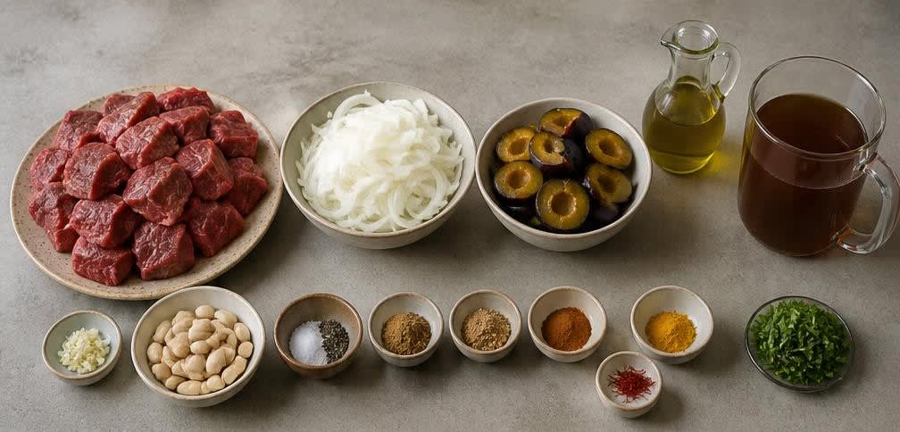 Marokkanische Rinder-Tajine mit Pflaumen und Mandeln – Zutaten