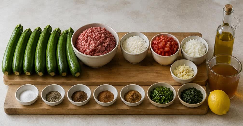 Libanesische gefüllte Zucchini mit würzigem Rinderhackfleisch – Zutaten