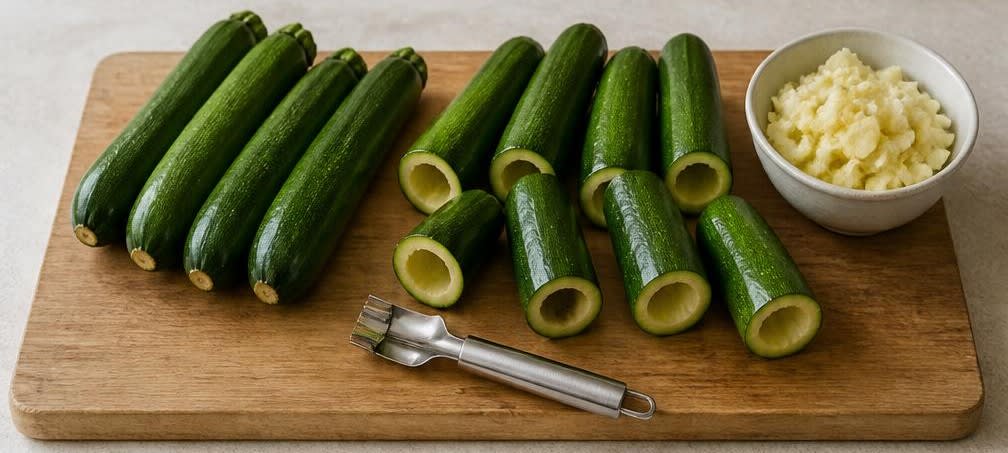Libanesische gefüllte Zucchini mit würzigem Rinderhackfleisch – Zubereitung Schritt für Schritt – Zucchini vorbereiten